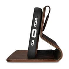 iCARER 2v1 usnjen etui z zaponko za iPhone 14 Anti-RFID Oil Wax Wallet Case temno rjava