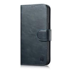 iCARER 2v1 usnjen etui z zaponko iPhone 14 Plus Anti-RFID Oil Wax Wallet Case modri
