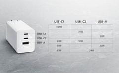 ASUS napajalnik, 100 W, USB-C, USB-A, GaN, bel