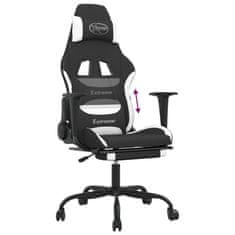 Vidaxl Gaming stol z oporo za noge črno in belo blago