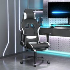 Vidaxl Gaming stol z oporo za noge črno in belo blago