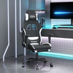 Greatstore Gaming stol z oporo za noge črno in belo blago