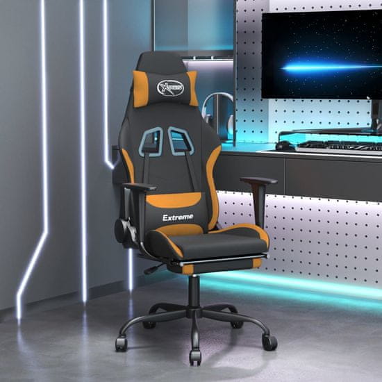 Greatstore Gaming stol z oporo za noge črno in oranžno blago