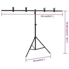 Vidaxl Stojalo za ozadje v obliki črke T črno 151x60x(70-200) cm