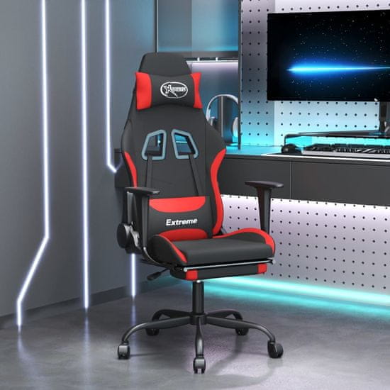 Greatstore Gaming stol z oporo za noge črno in rdeče blago