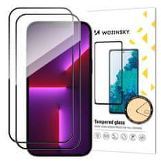 WOZINSKY KIT 2x kaljeno steklo za celoten zaslon z okvirjem za iPhone 15 črno