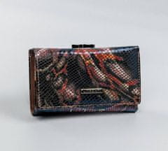 Lorenti Ženska usnjena denarnica z zaponko, okrašena z motivom kačje kožeti