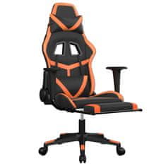 Vidaxl Gaming stol z oporo za noge črno in oranžno umetno usnje