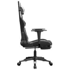 Greatstore Gaming stol z oporo za noge črno in belo umetno usnje