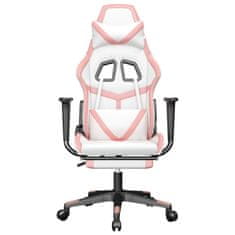 Vidaxl Gaming stol z oporo za noge belo in roza umetno usnje
