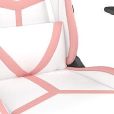 Greatstore Gaming stol z oporo za noge belo in roza umetno usnje