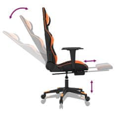 Vidaxl Masažni gaming stol z oporo za noge črno in oranžno um. usnje