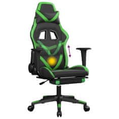 Greatstore Masažni gaming stol z oporo za noge črno in zeleno umetno usnje