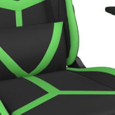 Greatstore Masažni gaming stol z oporo za noge črno in zeleno umetno usnje