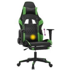 Vidaxl Masažni gaming stol z oporo za noge črno in zeleno um. usnje