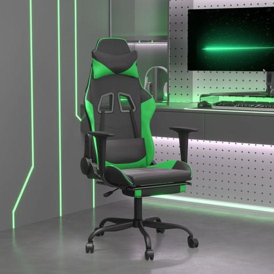 Vidaxl Gaming stol z oporo za noge črno in zeleno umetno usnje