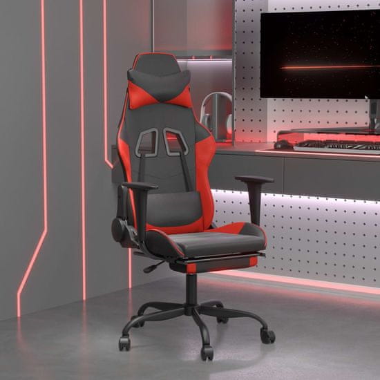 Vidaxl Gaming stol z oporo za noge črno in rdeče umetno usnje