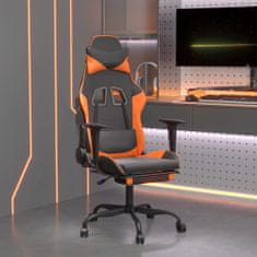 Greatstore Masažni gaming stol z oporo za noge črno in oranžno um. usnje