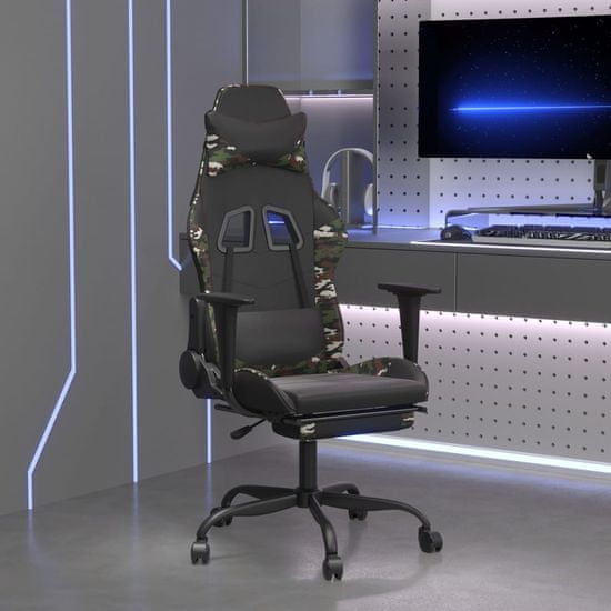 shumee Gaming stol z oporo za noge črno in kamuflažno umetno usnje