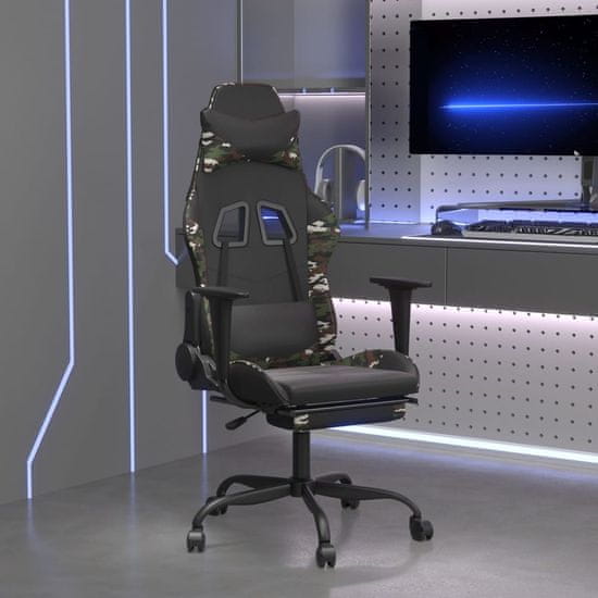 Vidaxl Gaming stol z oporo za noge črno in kamuflažno umetno usnje
