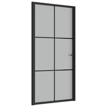 Vidaxl Notranja vrata 102,5x201,5 cm črno mat steklo in aluminij