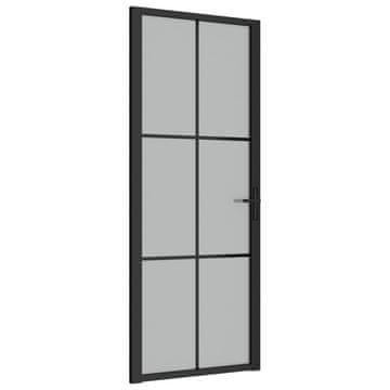 Vidaxl Notranja vrata 76x201,5 cm črno mat steklo in aluminij