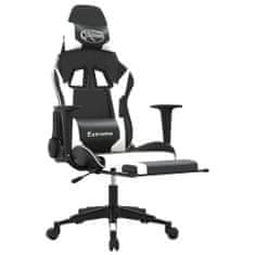 Vidaxl Gaming stol z oporo za noge črno in belo umetno usnje