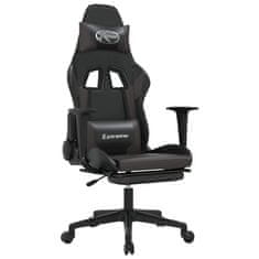 Vidaxl Gaming stol z oporo za noge črno in sivo umetno usnje