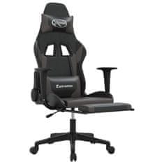 Vidaxl Gaming stol z oporo za noge črno in sivo umetno usnje