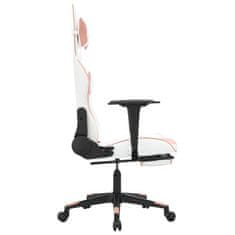 Vidaxl Gaming stol z oporo za noge belo in roza umetno usnje