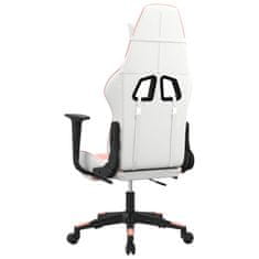 Vidaxl Gaming stol z oporo za noge belo in roza umetno usnje