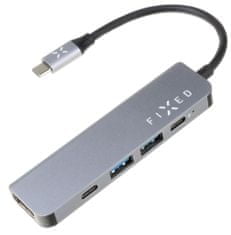 FIXED 5-portni aluminijasti USB-C Mini HUB za prenosnike in tablične računalnike, FIXHU-MN-GR siva