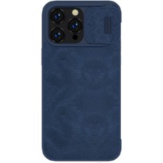 Nillkin qin usnje pro case iphone 14 pro max kamera ovitek z zaklopko modra