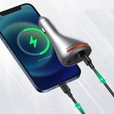 Ugreen Avtomobilski polnilec USB-C / USB + 12V vtičnica za vžigalnik - srebrna