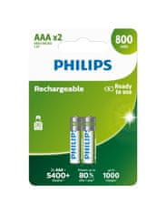 Philips Baterija R03B2A80/10 za ponovno polnjenje AAA 800 mAh 2 kosa