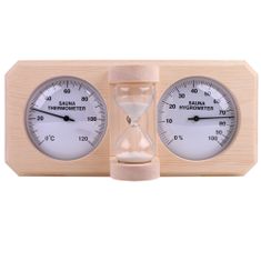 Topsauna 3 v 1 Leseni termometer z higrometrom za savno in peščeno uro - Bor