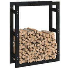Vidaxl Stojalo za drva črno 80x25x100 cm trdna borovina