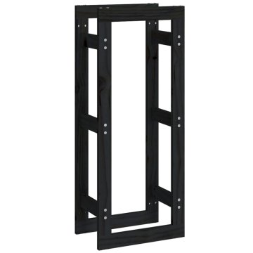 Vidaxl Stojalo za drva črno 41x25x100 cm trdna borovina
