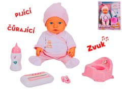Mikro Trading Baby Bebelou trdo telo 35 cm, pije in urinira, roza, na baterije z zvokom in dodatki