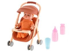 Mikro Trading Dojenček 24 cm, pije in urinira, na baterijo, 4 zvoki, v vozičku z dodatki