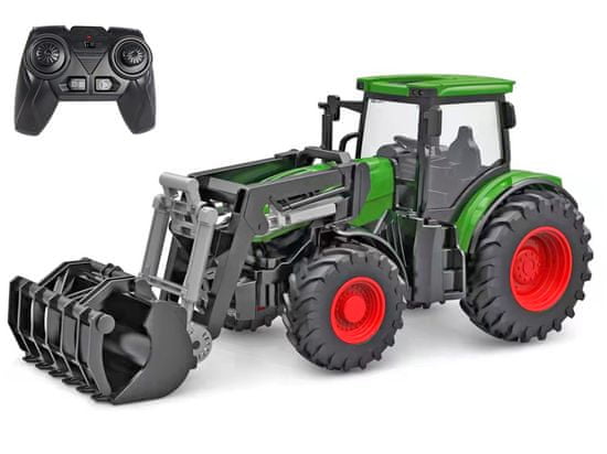 Kids Globe R/C traktor zelene barve 27 cm s sprednjim nakladalnikom, baterijski z 2,4GHz lučjo