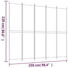 Vidaxl Paravan 5-delni rjav 250x220 cm blago