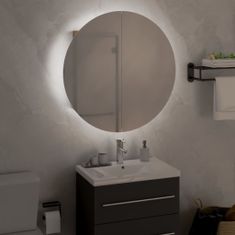 Greatstore Kopalniška omarica z okroglim ogledalom LED hrast 47x47x17,5 cm