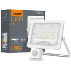 VIDEX Reflektor LED svetilka 30W 2700lm 5000K IP65 bela s senzorjem gibanja in mraka