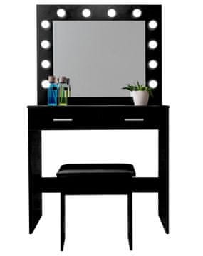 Aga Toaletna miza z ogledalom in osvetlitvijo + tabure Mat Črna