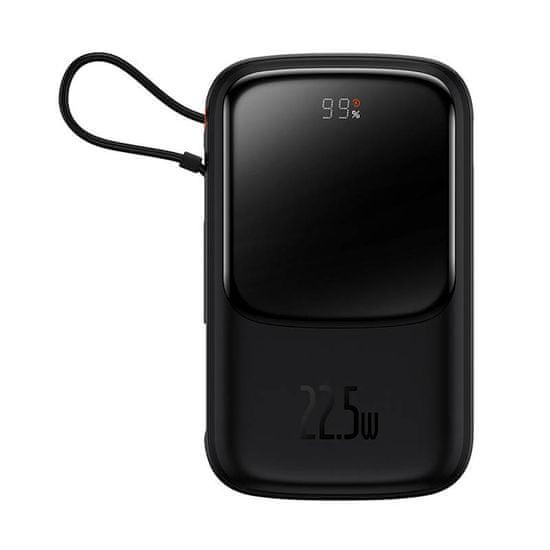 BASEUS Qpow Pro powerbank s kablom USB-C, USB-C, USB, 10000 mAh, 22,5 W (črna)