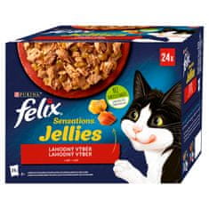 Felix Sensations Jellies govedina s paradižnikom, piščanec s korenjem, raca, jagnjetina v želeju, 96 x 85 g