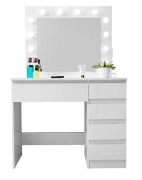 Aga Toaletna miza z ogledalom, osvetlitvijo in el.vtičnica Sijajno bela