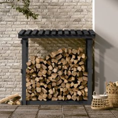 Vidaxl Stojalo za drva sivo 108x64,5x109 cm trdna borovina