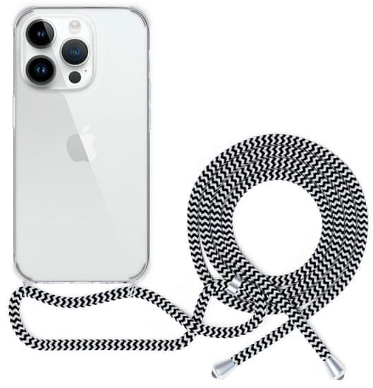 EPICO prozoren ovitek z vrvico za iPhone 14 Pro Max - črno-beli, 69510101000021